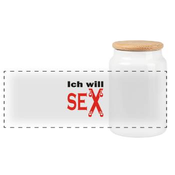 Ich Will Sex - BDSM - zweifärbig - Panorama Keksdose mit Holzdeckel - Weiß - Vorne