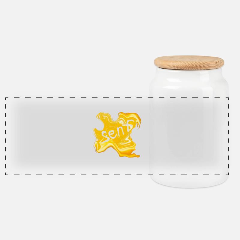 Mustard stain - Panoramic Cookie Jar with Wooden Lid - white