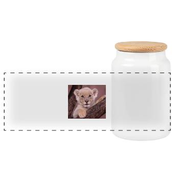 BABY LION - Panoramic Cookie Jar with Wooden Lid - white - Front