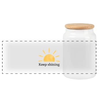 Keep Shining – Sonne – Minimalistisch - Panorama Keksdose mit Holzdeckel - Weiß - Vorne