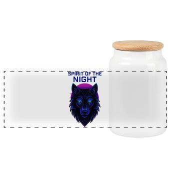 Neon Wolf – Spirit of the Night - Boîte à biscuits avec couvercle en bois - blanc - Devant
