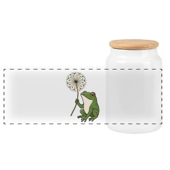 Frog with dandelion – nature meets peace - Panoramic Cookie Jar with Wooden Lid - white - Front