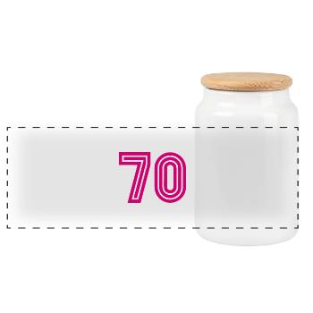 70. 70 JAHRE. 70-JÄHRIGES JUBILÄUM. 70-JÄHRIGES JUBILÄUM. - Panorama Keksdose mit Holzdeckel - Weiß - Vorne