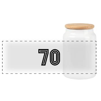 70. 70 YEARS. 70th ANNIVERSARY. 70 YEARS ANNIVERSARY. - Panoramic Cookie Jar with Wooden Lid - white - Front