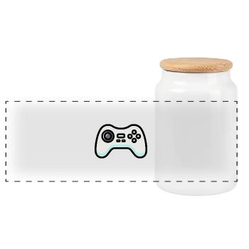 Gamepad Logo - Panoramic Cookie Jar with Wooden Lid - white - Front