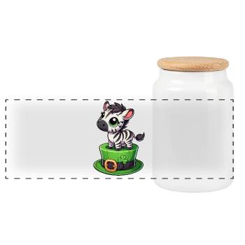 Süßes Zebra St. Patrick's Day Zylinder Kleeblatt - Panorama Keksdose mit Holzdeckel - Weiß - Vorne