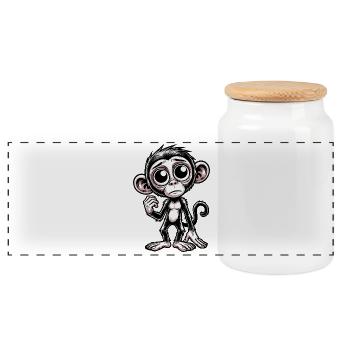 Chimpanzé triste doux émotionnel - Boîte à biscuits avec couvercle en bois - blanc - Devant