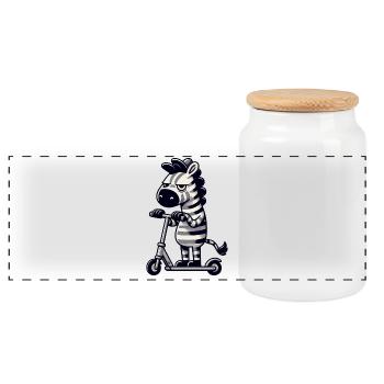 Zebra Kickroller Skurril Lustig Comic - Panorama Keksdose mit Holzdeckel - Weiß - Vorne