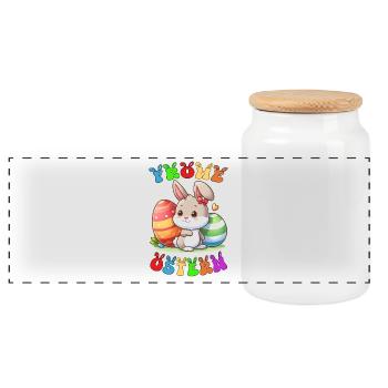 Happy Easter - Panoramic Cookie Jar with Wooden Lid - white - Front