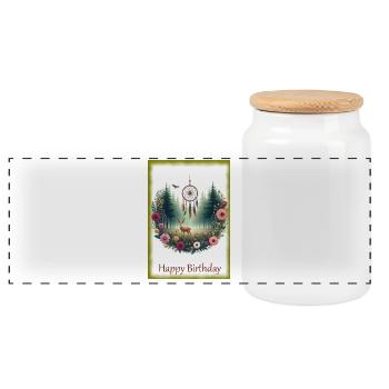 Happy Birthday Nature - Panoramic Cookie Jar with Wooden Lid - white - Front