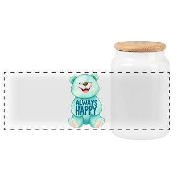 Cute Teddy Bear is ALWAYS HAPPY 1 - Panorama Keksdose mit Holzdeckel - Weiß - Vorne