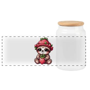 mignon paresseux fraise dessin animé fruité drôle - Boîte à biscuits avec couvercle en bois - blanc - Devant