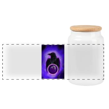 Raven in Neon Orb - Panoramic Cookie Jar with Wooden Lid - white - Front