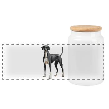 Great Dane Dog - Panoramic Cookie Jar with Wooden Lid - white - Front
