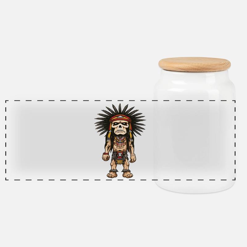 Apache Indianer - Panorama Keksdose mit Holzdeckel - Weiß