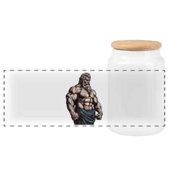 Bodybuilder Fitness - Panoramic Cookie Jar with Wooden Lid - white - Front