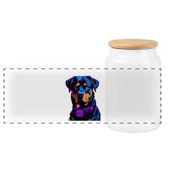 Neon Rottweiler Digital Art - Panoramic Cookie Jar with Wooden Lid - white - Front