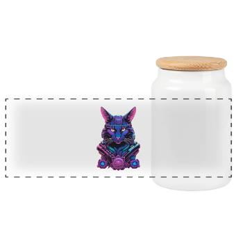 Cyber cat with futuristic design - Panoramic Cookie Jar with Wooden Lid - white - Front