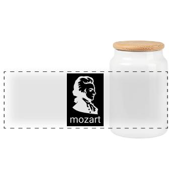 Mozart Silhouette Contrast - Panoramic Cookie Jar with Wooden Lid - white - Front