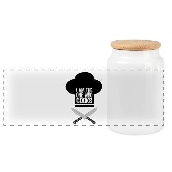 I Am The One Who Cooks - Panoramic Cookie Jar with Wooden Lid - white - Front