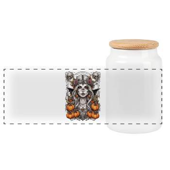 Moon Shadow Fairy with Pumpkins - Panoramic Cookie Jar with Wooden Lid - white - Front