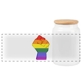 LGBT fist - Panoramic Cookie Jar with Wooden Lid - white - Front