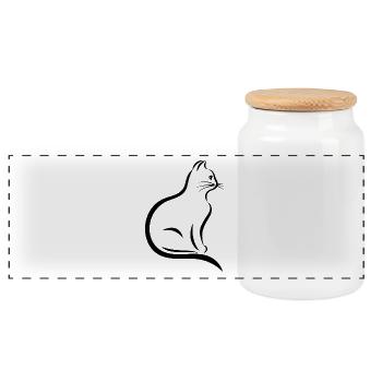 cat - Panoramic Cookie Jar with Wooden Lid - white - Front