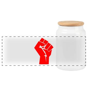 Fist in red - Panoramic Cookie Jar with Wooden Lid - white - Front