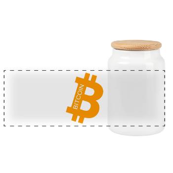 bit coin - Panoramic Cookie Jar with Wooden Lid - white - Front