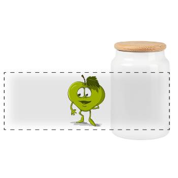 Sweet green apple. Gift - Panoramic Cookie Jar with Wooden Lid - white - Front