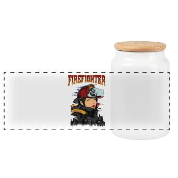 SCHÖNE FEUERWEHRFRAU - Sexy Feuerwehr Geschenk - Panorama Keksdose mit Holzdeckel - Weiß - Vorne