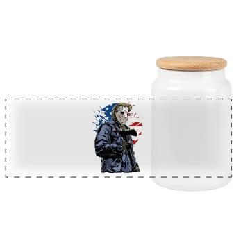 HORROR MURDER - American Halloween Gift Motive - Panoramic Cookie Jar with Wooden Lid - white - Front
