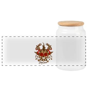 Skull with roses - Panoramic Cookie Jar with Wooden Lid - white - Front