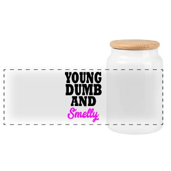 young dumb and smelly - Panoramic Cookie Jar with Wooden Lid - white - Front