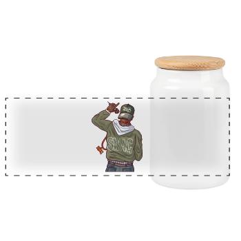 Rapper with gold chain and swag - Panoramic Cookie Jar with Wooden Lid - white - Front
