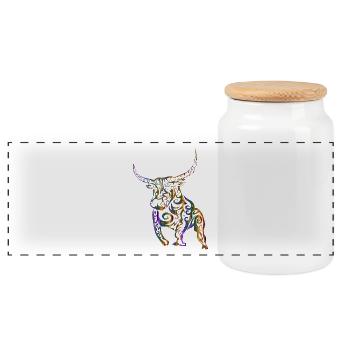 Taureau tribal - Boîte à biscuits avec couvercle en bois - blanc - Devant