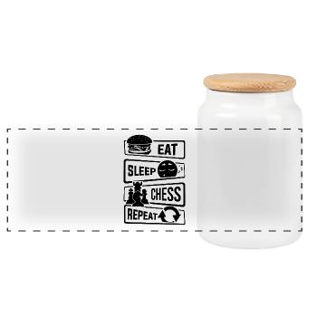 Eat Sleep Chess Repeat - Chess checkmate tactic - Panoramic Cookie Jar with Wooden Lid - white - Front