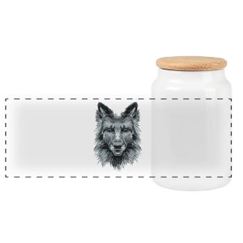 Dog - Panoramic Cookie Jar with Wooden Lid - white - Front