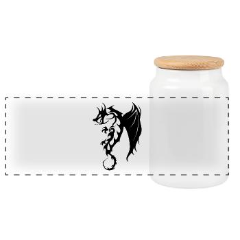 dragon tribal tattoo shape 20047 x - Panoramic Cookie Jar with Wooden Lid - white - Front