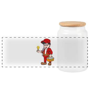 electrician - Panoramic Cookie Jar with Wooden Lid - white - Front