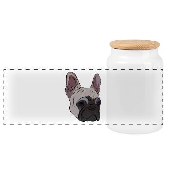 Bulldogge Hund , Hundekopf , Geschenkidee - Panorama Keksdose mit Holzdeckel - Weiß - Vorne