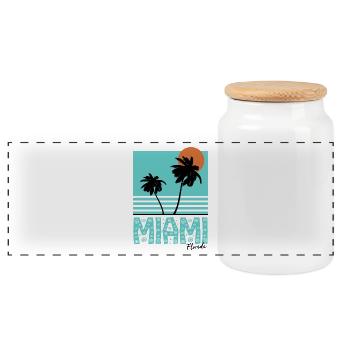 Miami Florida palm trees sun gift idea - Panoramic Cookie Jar with Wooden Lid - white - Front