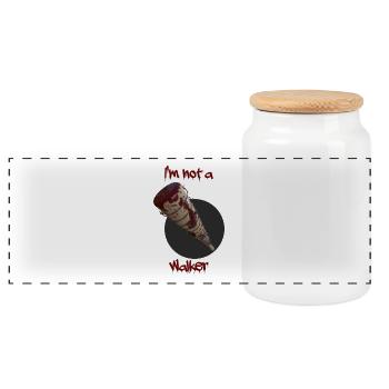 Baseball bat with barbed wire. - Panoramic Cookie Jar with Wooden Lid - white - Front