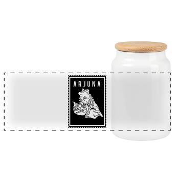 Arjuna - Wayang - Panoramic Cookie Jar with Wooden Lid - white - Front