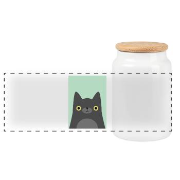 Black cat - Panoramic Cookie Jar with Wooden Lid - white - Front