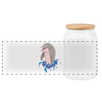 Dolphin sea beach splashes - Panoramic Cookie Jar with Wooden Lid - white - Front