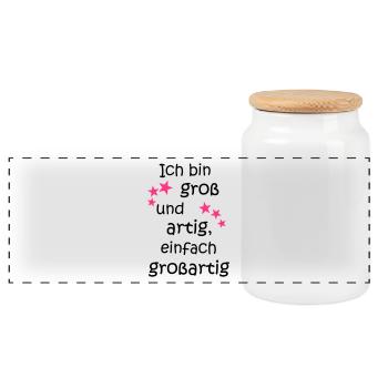 Je suis grand et gentil = super rose - Boîte à biscuits avec couvercle en bois - blanc - Devant
