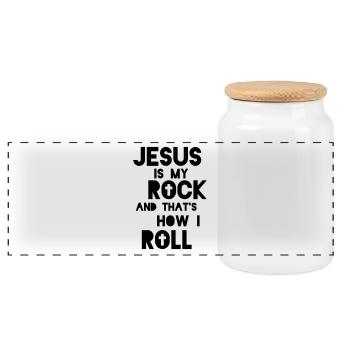 Jesus is my rock - cool Christian gift - Panoramic Cookie Jar with Wooden Lid - white - Front