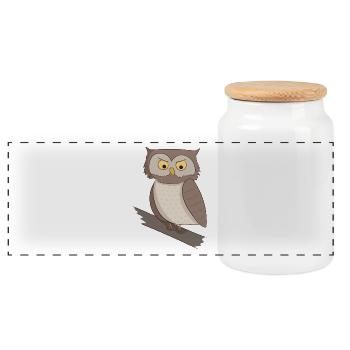 eagle owl - Panoramic Cookie Jar with Wooden Lid - white - Front