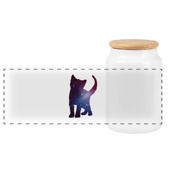 Cat Kitten Silhouette Space Cat Space Gift - Panoramic Cookie Jar with Wooden Lid - white - Front